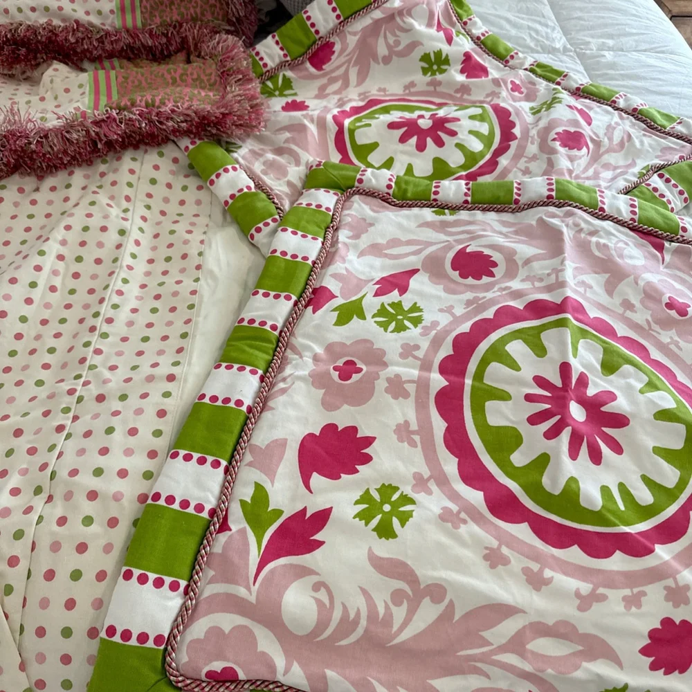 Custom Made Leopard Pink Polka Dot Std Shams Euro Shams Bedskirt Curtains 7pcs